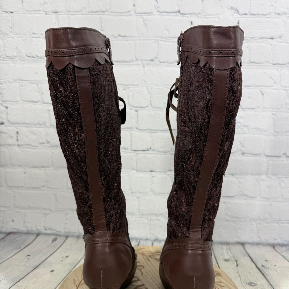 Ellie Victorian Steampunk Lace Up Knee High Boots Size 7 Brown Platform Goth - Picture 9 of 16